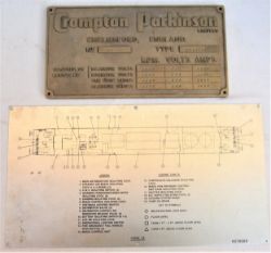 Brass CROMPTON PARKINSON works plate together with a screen printed Instruction Diagram of a Class