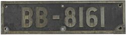 French Railway SNCF Brass Cab side Number Plate BB - 8161. Ex electric loco shedded at Dijon in