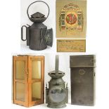 Army Railway Hand Lamp together with a foldaway WW1 Candle lamp with metal shoulder case. Dated 1915