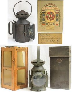 Army Railway Hand Lamp together with a foldaway WW1 Candle lamp with metal shoulder case. Dated 1915