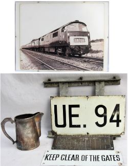 A lot containing miscellaneous railway items to include a Totem bracket. Enamel Signal Number