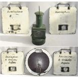 A Lot containing 5 x Loco bracket discs painted IMMINGHAM & GRIMSBY DEPOTS plus round enamel example