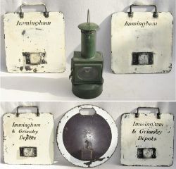 A Lot containing 5 x Loco bracket discs painted IMMINGHAM & GRIMSBY DEPOTS plus round enamel example