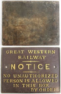 GWR Signal Box Door Notice. NO UNAUTHORIZED PERSON IS ALLOWED IN THIS BOX. This version having the