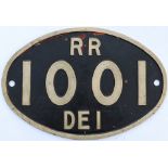 Rhodesian Railways cast brass cabside numberplate RR 1001 DE1.