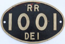 Rhodesian Railways cast brass cabside numberplate RR 1001 DE1.