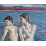 Chinese School (20th Century) Nude Couple Before a Lakeside