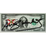 Andy Warhol (American 1928-1987) Signed $2 Bill, Florida Stamp