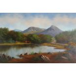 Kay Leonard (Irish 20th-21st Century) Landscape of Mountains and Pool oil on canvas
