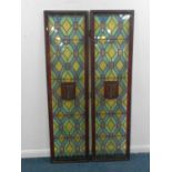 A pair of framed full-height leaded glass doors monogrammed to the centre W.F, 179cm high, 47.5cm