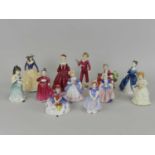 Twelve Royal Doulton figures and one Royal Worcester figure