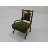 An Edwardian inlaid upholstered walnut side chair, seat height 37cm, a mahogany prayer chair, seat
