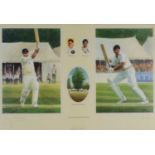 A Chelsea Green Editions cricketing print, with portraits of Colin and Chris Cowdry, signed in