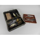 A mahogany-cased field surgery kit, first half 20th century, together with a leather general