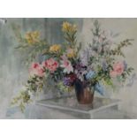 R.G. Britton (British 20th Century) Still Life Spring Flowers watercolour