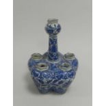 A Chinese blue and white porcelain tulip vase, 19th century, with bulbous neck surrounded by five