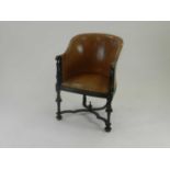A William and Mary style stained beech tub, library chair
