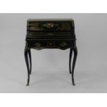 A 20th century, Louis XV style, ebonised and painted cylinder bureau