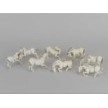 A set of eight carved Chinese carved ivory horses of Mu Wang, 19th century, in Ming style,