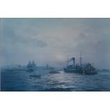 Gordon Ellis (British 1921-1979), Early Morning Shipping on the Mersey Limited edition print