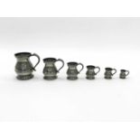 A Victorian graduated set of 6 pewter measures, of baluster form, from quart to half gill, each