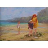 Denby Sweeting (British 1936-2020), Children on the Beach oil on panel