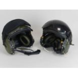 Two RAF Pilot's Mk4A flying helmets, stores reference 22C/1303989, with reflective tape to the