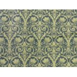 A pair of recent damask curtains, with a champagne Jacobean style formal pattern on a green