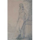 Henry Edridge (British 1768-1821) Gentleman Leaning Against a Marble Column Drawing