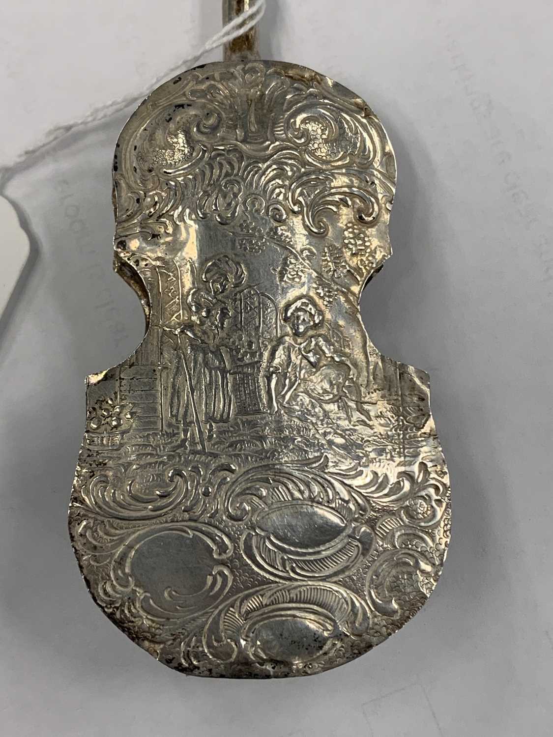 A 19th century Dutch white metal cello-form box - Image 5 of 11