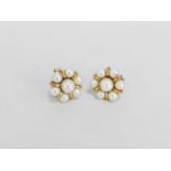 A pair of 9ct gold cultured pearl cluster earrings