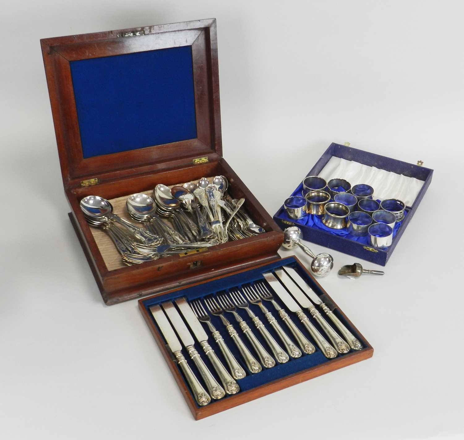 A set of twelve Victorian silver handled knives and forks