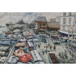 Seabart (20th Century), Continental Market Square watercolour