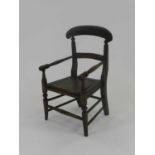 A 19th century beech and ash child's elbow chair/commode