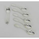 A set of six Exeter Fiddle pattern silver teaspoons