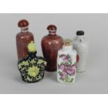 Five Chinese porcelain snuff bottles, 19th-20th century, including two with copper red glazes, one
