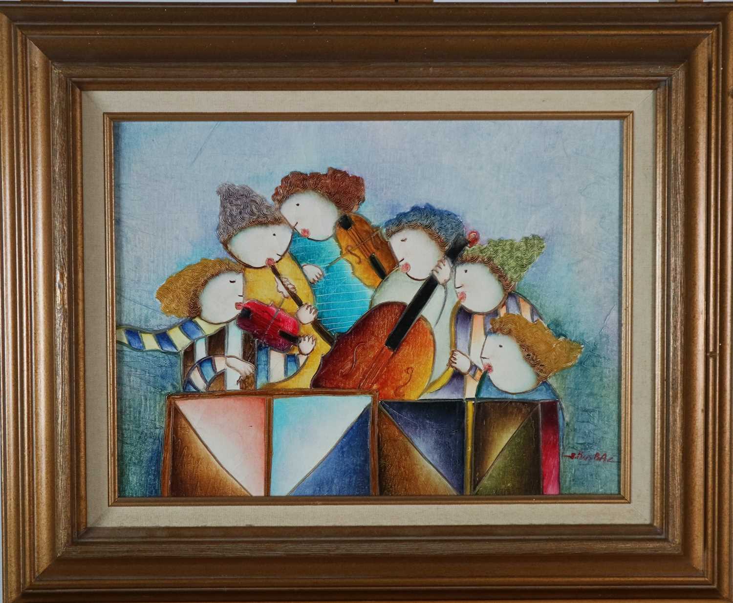 Joyce Roybal (Italian Contemporary), String Musicians oil on canvas - Image 2 of 3