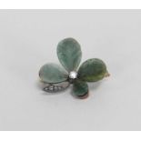 An aventurine quartz and diamond clover brooch