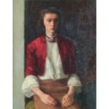 Attributed to Deryck Foster (British 1924-2011), Portrait of A Woman in Red Jacket oil on board