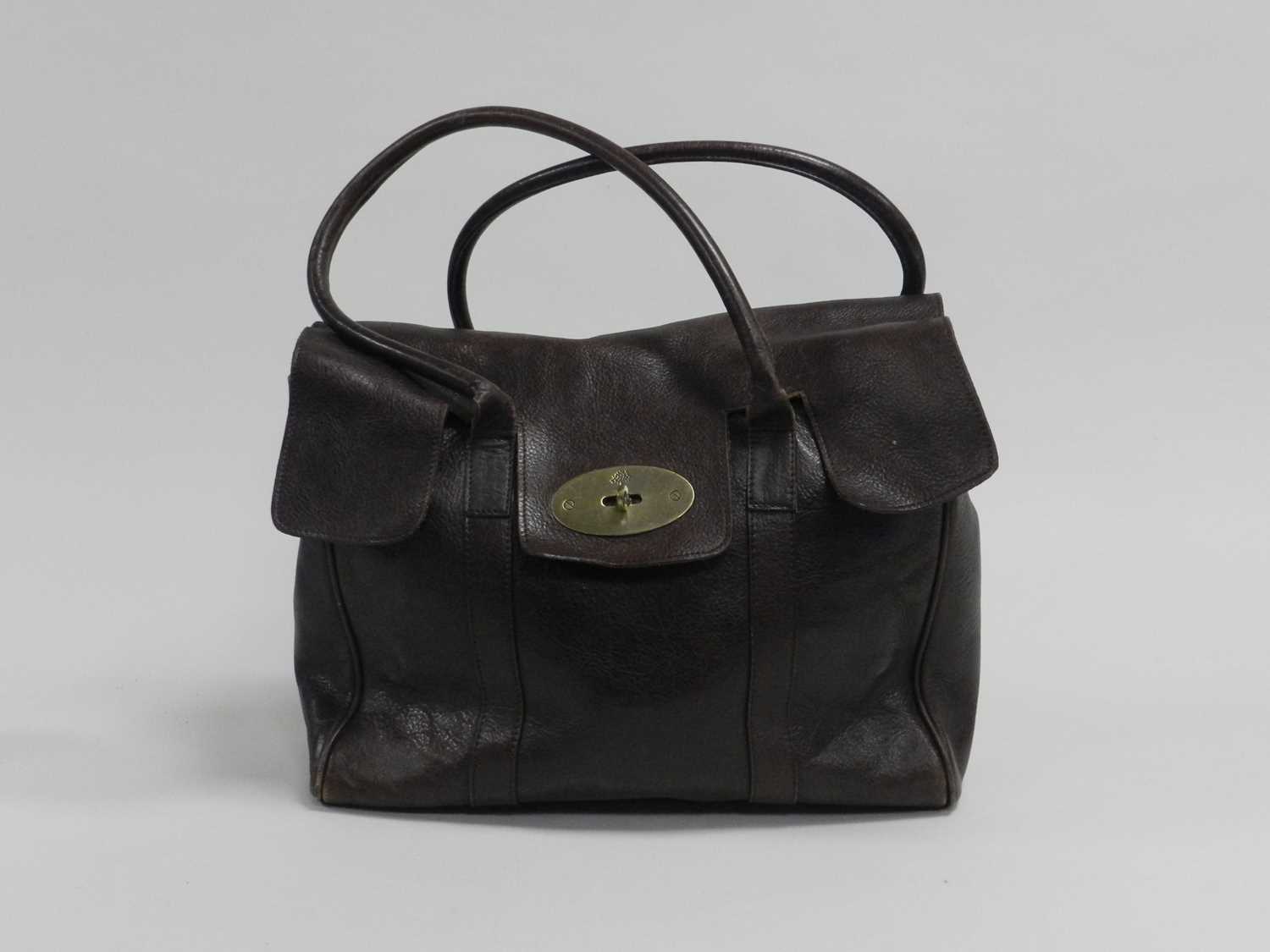 A recent vintage Mulberry leather handbag, of tote type with strap handles and brass clasp, 28cm x
