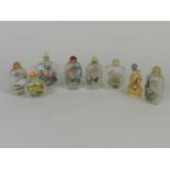 Eight Chinese glass painted snuff bottles, 20th century, with internally painted scenes. (8)