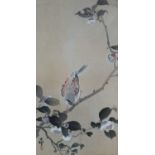 Pair of Oriental Pictures of Birds in Foliage