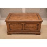 A recent joined solid oak panelled blanket chest.96cm wide, 46cm high, 55cm deepFootnote: