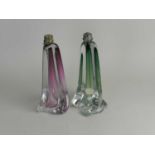 Two Val St Lambert crystal lamp basescirca 1960of wrythen form, in pink and green colourways,