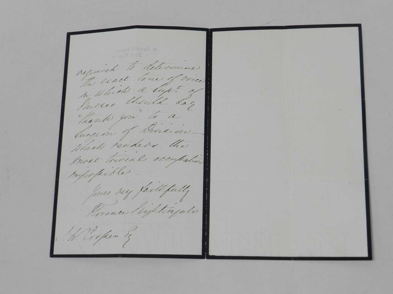 NIGHTINGALE, Florence, Nursing Pioneer (1820-1910) Autograph letter signed to J.W Cooper, apparently - Image 2 of 2