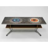 A Juliette Belarti chrome and tile-top coffee table, circa 1973, the top comprising 24 tiles