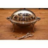 An Edwardian electroplate revolving action bacon dish