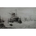 William Lionel Wyllie (British 1851-1931)RMS Lusitania Leaving Liverpool Etching