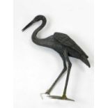 A large bronze figure of a heron, contemporary, hollow cast and naturalistically modelled
