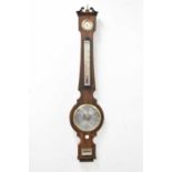 A reproduction rosewood banjo barometer, possibly late Edwardian, with silvered indices and